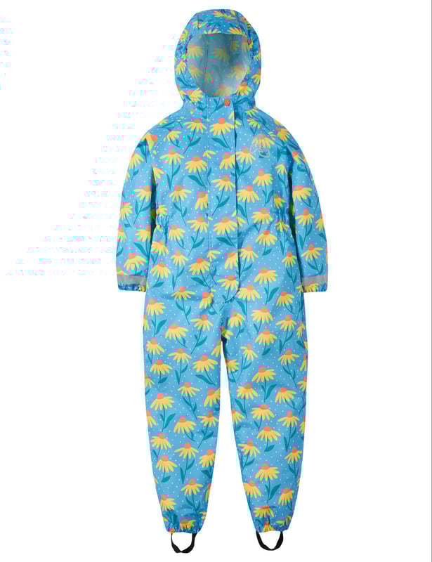 Waterproof all - one suit with fully taped seams, peaked hood, reflective print and piping and adjustable stirrups. Packs away into its own pocket. Waterproof rating 3000HH. PFC free durable water repellent finish. Recycled Polyester made from post-consumer recycled plastic