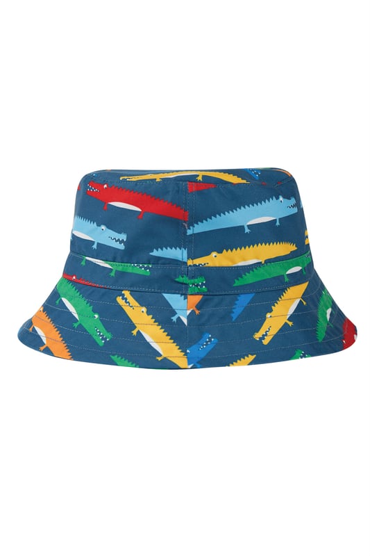 Frugi Boys Harbour Swim Hat - Navy This bucket-style Harbour Swim Hat has a wide brim to help keep your kid's head, face, and ears shaded from the sun's harmful rays and is made with fabric that has a UPF 50+ rating. Love the planet you play on! This swim hat is made from post-consumer recycled plastic, helping to create a brighter future by giving old materials a new life.