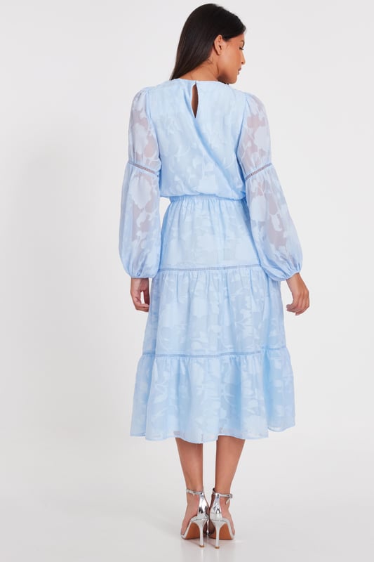 - Jacquard finish - Balloon sleeves - Midi length - Tiered look - Model height: 5'6" - Model wears uk 8 / us 4 / eur 36 - Always check the wash care label - Cool hand wash with mild detergent