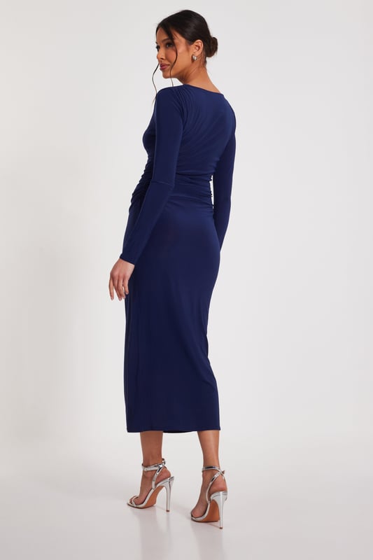 - Slinky finish - Ruched detail - Long sleeves - Bodycon fit - Model height: 5'9" - Model wears uk 8 / us 4 / eur 36 - Always check the wash care label - Cool hand wash with mild detergent