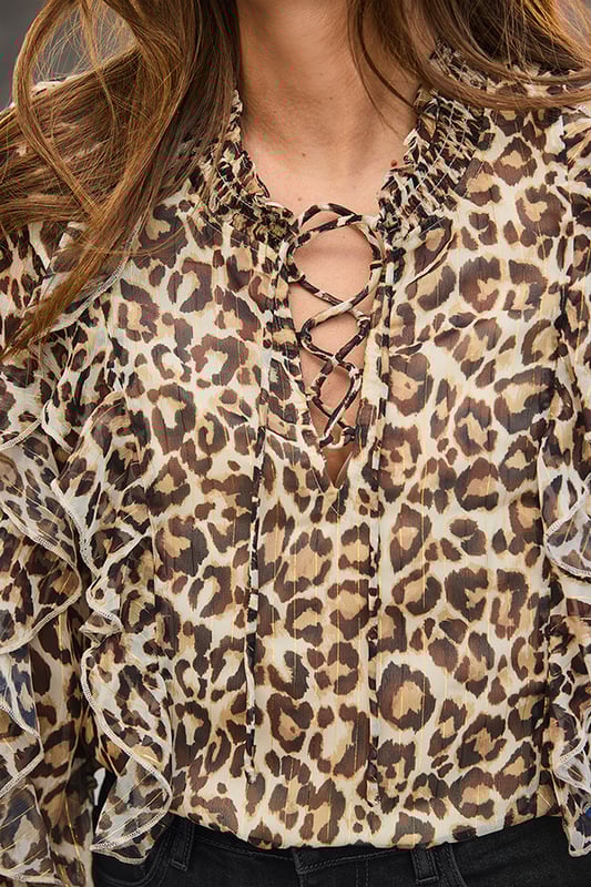 Add to basket now, thank us laterSpun from gorgeously floaty chiffon fabric Cut for a body-skimming fit, because you can have comfort and style Elevated with a sexy tie neck detailLeopard is a neutral - you'll wear it with everythingThink tailoring for the 9-5, leather trousers for date night