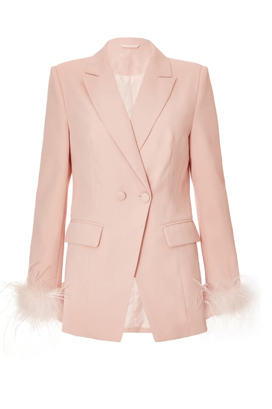 - Woven finish - Double breasted - Feather trim - Longline style - Model height: 5'2" - Model wears uk 6 / us 2 / eur 34 - Contains non-textile parts of animal origin - Always check the care wash label - Cool hand wash with mild detergent