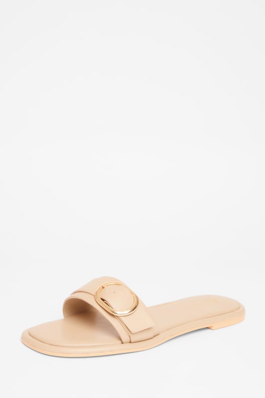 - Faux leather - Buckle detail - Flat sandals - Excluding trims