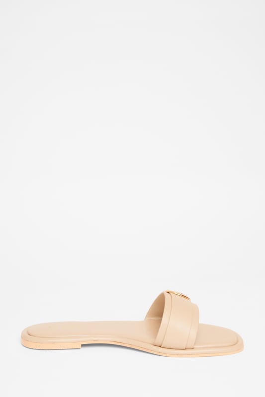 - Faux leather - Buckle detail - Flat sandals - Excluding trims
