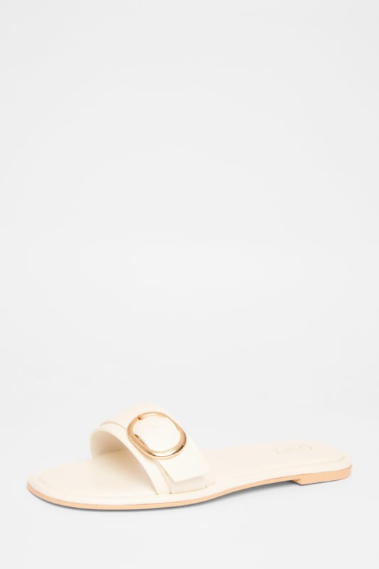 - Faux leather - Buckle detail - Flat sandals - Excluding trims