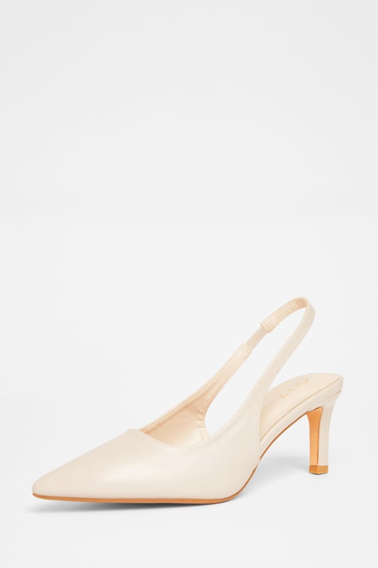- Faux leather finish - Sling back strap - Pointed toe - Court style - Heel height: 6.5 cm / 2.7 inches approx
