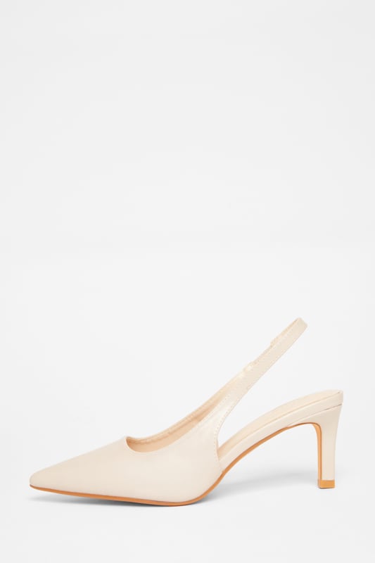 - Faux leather finish - Sling back strap - Pointed toe - Court style - Heel height: 6.5 cm / 2.7 inches approx