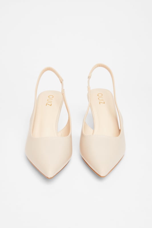 - Faux leather finish - Sling back strap - Pointed toe - Court style - Heel height: 6.5 cm / 2.7 inches approx
