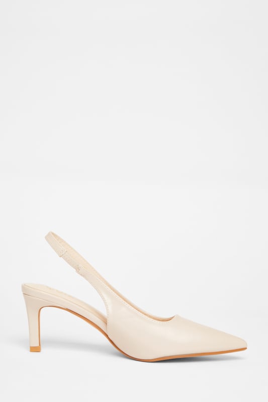 - Faux leather finish - Sling back strap - Pointed toe - Court style - Heel height: 6.5 cm / 2.7 inches approx