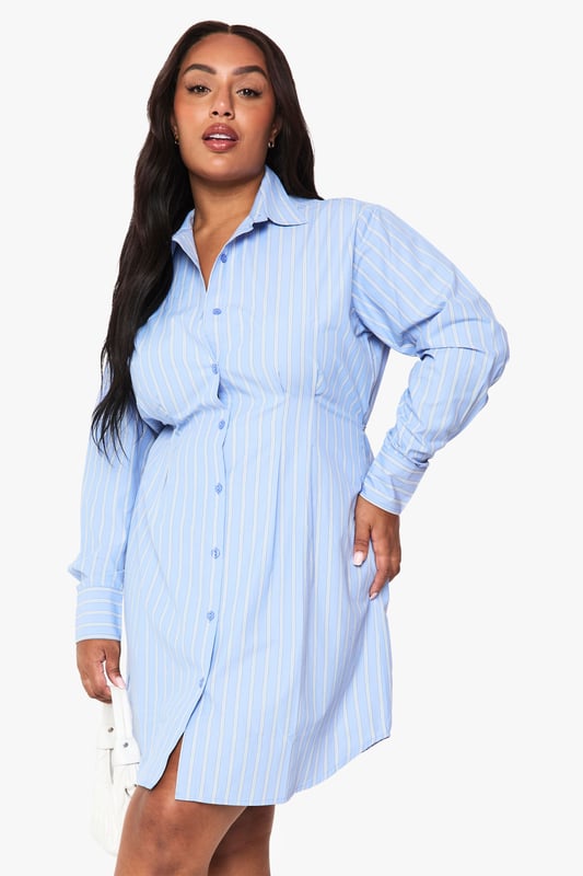 Plus Poplin Stripe Cinched Shirt Dress boohoo PlusYou’ll find full on fashion for the fuller figure with the boohoo Plus range. Delivering directional designs for UK sizes 16 to 24, this ultra-flattering collection combines perfectly proportioned fits with statement styles so that you can stay on top of this season’s trends.