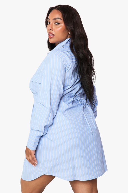 Plus Poplin Stripe Cinched Shirt Dress boohoo PlusYou’ll find full on fashion for the fuller figure with the boohoo Plus range. Delivering directional designs for UK sizes 16 to 24, this ultra-flattering collection combines perfectly proportioned fits with statement styles so that you can stay on top of this season’s trends.