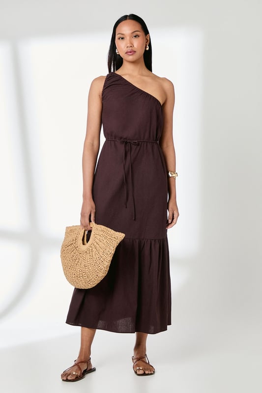 knee length dresses for ladies Orange Midaxi Dress With Linen
