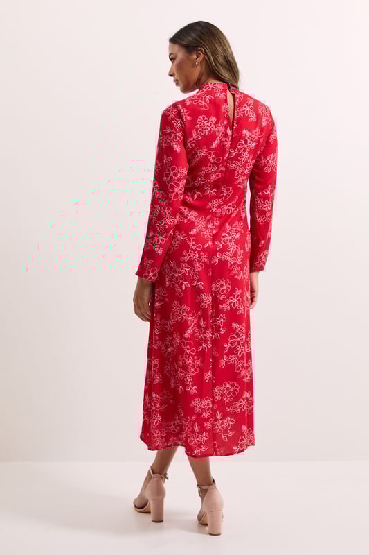 Floral High Neck Ruched Side Midi Dress