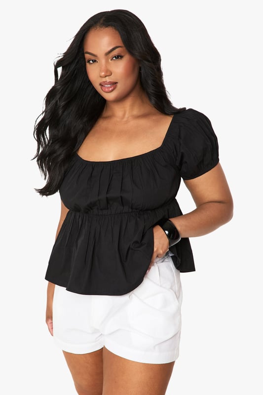 Flattering Bardot neckline with elegant ruched detailing
        Soft cotton fabric for all-day comfort
        Feminine puff sleeves with elasticated cuffs
        Gathered peplum hem creating a figure-enhancing silhouette
        Versatile design that can be worn on or off the shoulder
    
    This charming ruched Bardot top from Boohoo combines casual comfort with effortless style. The gathered detailing across the neckline creates a feminine look whilst the peplum hem adds a flattering shape to your silhouette. Style with white shorts and flat sandals for daytime outings as shown, or dress up with your favourite denim jeans and trainers for casual drinks with friends. The cotton fabric ensures breathability for those warmer days, whilst the elasticated elements provide a comfortable fit that moves with you. Perfect for family gatherings or weekend brunches, this top offers versatility for your everyday wardrobe. Add simple jewellery and a crossbody bag to complete this relaxed yet put-together look.