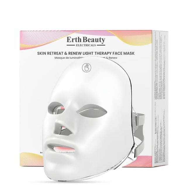 ErthSkin Skin Retreat & Renew Light Therapy Face Mask The LED Light Facial Beauty Mask utilizes advanced photodynamic technology to deeply penetrate the skin, stimulating collagen production, minimizing fine lines, enhancing skin elasticity, and addressing a variety of skin concerns. Equipped with seven light modes—red, blue, green, yellow, purple, turquoise, and laser blue—it delivers targeted skincare benefits such as acne reduction, skin rejuvenation, and brightening. This safe, non-invasive, and user-friendly mask promotes healthier skin through low-energy pure light therapy.
Steps for Use:
1. Cleanse your face thoroughly and allow it to air dry or gently pat it dry with a soft towel, avoiding harsh rubbing.
2. Attach the elastic bands to the mask and connect it to the power control box.
3. Press and hold the power button for 3 seconds to turn it on; use short presses to switch between light modes.
4. Position the mask comfortably on your face and secure the straps around your ears.
5. Relax and use the mask for 15-30 minutes, avoiding activities like reading or screen time.
6. After the session, remove the mask, cleanse your face, and store the device safely.
7. For optimal results, pair with your preferred skincare products or a disposable mask.