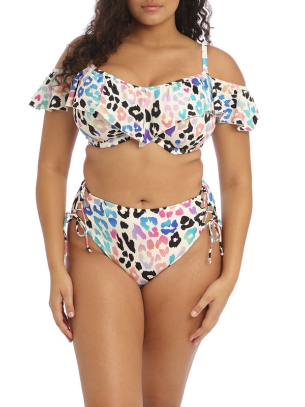 Elomi Party Bay Bikini Top. With narrow straps and a ruffle that can be worn on or off the shoulders. This product is recommended as hand wash only.