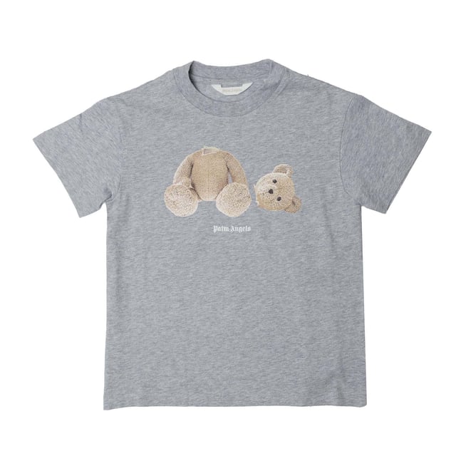 Juniors Palm Angels Bear T- Shirt in grey.- Ribbed crewneck.- Short sleeves.- Palm Angels logo printed in printed at front.- Bear graphic printed at front. - Curved at back.- 100% Cotton.- Ref: PBAA0010010860