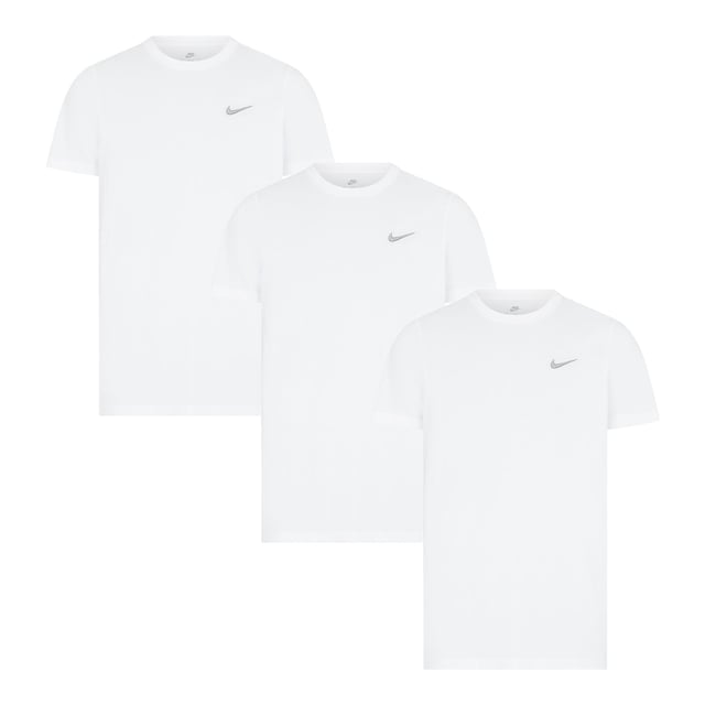 Details Soft and stretchable rich cotton fabric Ribbed crew neck and short sleeves Interior taping to neck for durability Embroidered Nike swoosh logo branding 3 Pack