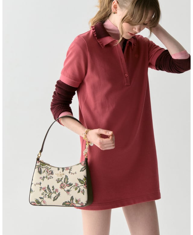 Margot Forest Blooms Printed Convertible Shoulder Bag, Margot Forest Blooms Printed Convertible Shoulder Bag, Fits Iphone 13, Comes W Crossbody Strap, Back Slip Pocket,  Length: 8.00 Cm,  Width: 26.00 Cm,  Height: 19.00 Cm