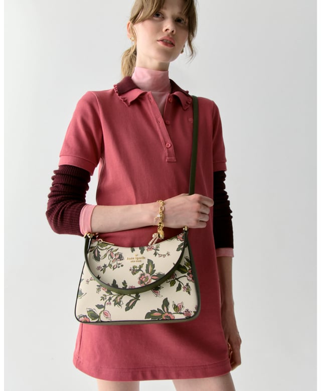 Margot Forest Blooms Printed Convertible Shoulder Bag, Margot Forest Blooms Printed Convertible Shoulder Bag, Fits Iphone 13, Comes W Crossbody Strap, Back Slip Pocket,  Length: 8.00 Cm,  Width: 26.00 Cm,  Height: 19.00 Cm