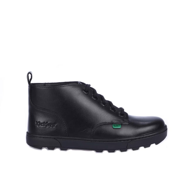 Junior Kickers Disley Hi Lederen Laars in zwart.- Lederen bovenkant.- Vetersluiting.- Kickers merk en stiksels.- Rubberen zool.- Ref: 116728