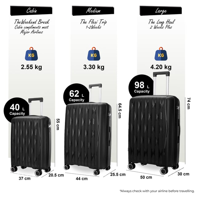 Reis in tijdloze stijl met onze Hard Shell Classic koffer, ontworpen voor zowel functionaliteit als elegantie. Gemaakt van hoogwaardige materialen, is deze koffer ontworpen om te voldoen aan de behoeften van frequente reizigers en combineert robuuste eigenschappen met een strakke afwerking.

Kenmerken:
Duurzame polypropyleen constructie: Lichtgewicht en veerkrachtig, biedt superieure bescherming voor uw bezittingen.
Veilig TSA-goedgekeurd slot: Zorgt ervoor dat uw bagage geschikt is voor reizen en uw spullen veilig zijn tijdens het transport.
4x soepele dubbele wielen: Biedt moeiteloze 360° mobiliteit voor soepel navigeren op luchthavens en in drukke gebieden.
Ergonomische telescopische handgreep: Ontworpen voor een comfortabele en stevige grip tijdens gebruik.
Doordacht interieurontwerp: Inclusief spanbanden, een ritsverdeler en compartimenten om uw spullen netjes georganiseerd te houden.
Beschikbare maten en specificaties:
Koffer:
Afmetingen: 37 x 20,5 x 55 cm
Gewicht: 2,55 kg
Inhoud: 40 l
Medium:
Afmetingen: 44 x 25,5 x 64,5 cm
Gewicht: 3,30 kg
Inhoud: 62 l
Groot:
Afmetingen: 50 x 30 x 74 cm
Gewicht: 4,20 kg
Inhoud: 98 l
Deze klassieke koffer is perfect voor elke gelegenheid, of u nu op zakenreis gaat, een weekendje weg gaat of een lange vakantie hebt. Dankzij de robuuste constructie, soepele wendbaarheid en het veilige sluitsysteem kunt u met vertrouwen en gemak reizen.

Let op: Deze koffers worden los verkocht, niet als set. Selecteer daarom uw gewenste maat bij het bestellen.