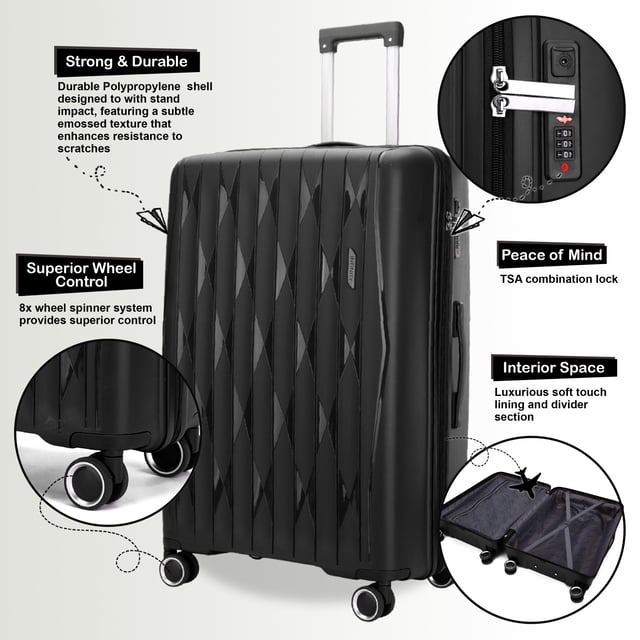 Reis in tijdloze stijl met onze Hard Shell Classic koffer, ontworpen voor zowel functionaliteit als elegantie. Gemaakt van hoogwaardige materialen, is deze koffer ontworpen om te voldoen aan de behoeften van frequente reizigers en combineert robuuste eigenschappen met een strakke afwerking.

Kenmerken:
Duurzame polypropyleen constructie: Lichtgewicht en veerkrachtig, biedt superieure bescherming voor uw bezittingen.
Veilig TSA-goedgekeurd slot: Zorgt ervoor dat uw bagage geschikt is voor reizen en uw spullen veilig zijn tijdens het transport.
4x soepele dubbele wielen: Biedt moeiteloze 360° mobiliteit voor soepel navigeren op luchthavens en in drukke gebieden.
Ergonomische telescopische handgreep: Ontworpen voor een comfortabele en stevige grip tijdens gebruik.
Doordacht interieurontwerp: Inclusief spanbanden, een ritsverdeler en compartimenten om uw spullen netjes georganiseerd te houden.
Beschikbare maten en specificaties:
Koffer:
Afmetingen: 37 x 20,5 x 55 cm
Gewicht: 2,55 kg
Inhoud: 40 l
Medium:
Afmetingen: 44 x 25,5 x 64,5 cm
Gewicht: 3,30 kg
Inhoud: 62 l
Groot:
Afmetingen: 50 x 30 x 74 cm
Gewicht: 4,20 kg
Inhoud: 98 l
Deze klassieke koffer is perfect voor elke gelegenheid, of u nu op zakenreis gaat, een weekendje weg gaat of een lange vakantie hebt. Dankzij de robuuste constructie, soepele wendbaarheid en het veilige sluitsysteem kunt u met vertrouwen en gemak reizen.

Let op: Deze koffers worden los verkocht, niet als set. Selecteer daarom uw gewenste maat bij het bestellen.