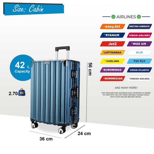 Discover the perfect blend of elegance, durability, and convenience with our Strong Hardshell Suitcase. Designed with a stunning finish, this luggage set is crafted for the modern traveler, offering strength and sophistication for all your journeys.

Features:
Premium Polycarbonate Shell: Lightweight yet tough, delivering exceptional protection against wear and tear.
Reinforced Aluminum Frame: Adds durability and structural integrity, ensuring long-lasting performance.
Dual Integrated Locks: Secure your belongings with two built-in combination locks for added peace of mind.
8 Smooth Dual Wheels: Provides effortless 360° maneuverability, making navigation through airports and busy streets a breeze.
Ergonomic Telescopic Handle: Designed for comfortable handling and ease of use.
Stylish Interior: Fully lined with elasticated straps, zippered compartments, and mesh dividers for organized packing.
Available Sizes and Specifications:
Cabin:
Dimensions: 36 x 24 x 56 cm
Weight: 2.70 kg
Capacity: 42L
Medium:
Dimensions: 43 x 28 x 65.5 cm
Weight: 4.00 kg
Capacity: 70L
Large:
Dimensions: 51 x 32 x 76 cm
Weight: 5.00 kg
Capacity: 110L
The color adds a sophisticated flair while ensuring your luggage stands out on any carousel. Whether you’re traveling light or packing for an extended getaway, this suitcase set is built to meet all your travel needs with unmatched style and functionality.

Note: These suitcases are sold individually not in a set, so please select your preferred size while ordering.