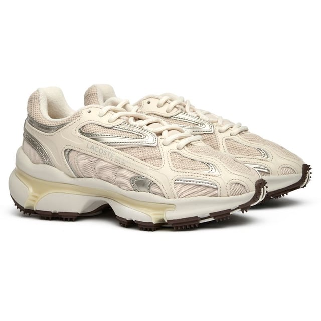 The Lacoste L003 2k42 in natural offers women a sophisticated take on running-inspired footwear. These sleek trainers combine style with practical comfort, featuring an Ortholite footbed and cushioning foam insoles that cradle your feet all day. The synthetic upper maintains its pristine appearance while the durable rubber sole provides reliable traction. With an EVA midsole for lightweight support and a reinforced heel for stability, these Lacoste trainers deliver the perfect balance of athletic functionality and casual elegance.