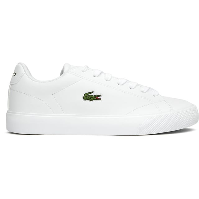 Introducing the Lacoste Lerond Set, classic women's court trainers with a timeless white leather finish. These stylish shoes feature subtle metallic accents that give them a modern edge, while the durable rubber cup sole provides solid support and traction. Iconic Lacoste branding adorns the tongue, heel, and quarter, making these trainers unmistakably premium. Perfect for casual outings or smart-casual occasions, they offer both comfort and sophisticated French styling in one elegant package.
