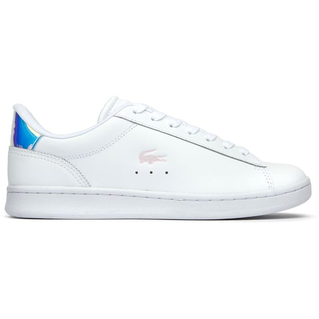 Lacoste Carnaby Set Trainers The Lacoste Carnaby Set offers timeless court-inspired elegance with a modern twist. These white leather trainers blend sophisticated style with practicality, supported by a durable rubber sole for all-day comfort. Subtle metallic accents elevate the classic design, while signature Lacoste branding on the tongue, heel, and quarter adds authentic heritage appeal. Perfect for casual outings or smart-casual occasions, these versatile women's trainers deliver the quality craftsmanship Lacoste is renowned for.