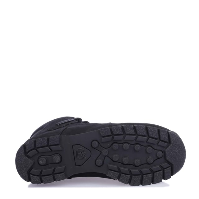 Boys Timberland Euro Rock Lace Up Boot in black.- Nubuck Leather upper.- Lace up fastening.- Padded collar.- Contrast collar and sole stripe.- Branding to heel side and tongue.- Anti-fatigue removable footbed.- ReBOTL fabric lining containing at least 50% recycled plastic.- Gripstick rubber.- Ref: A43KR0011