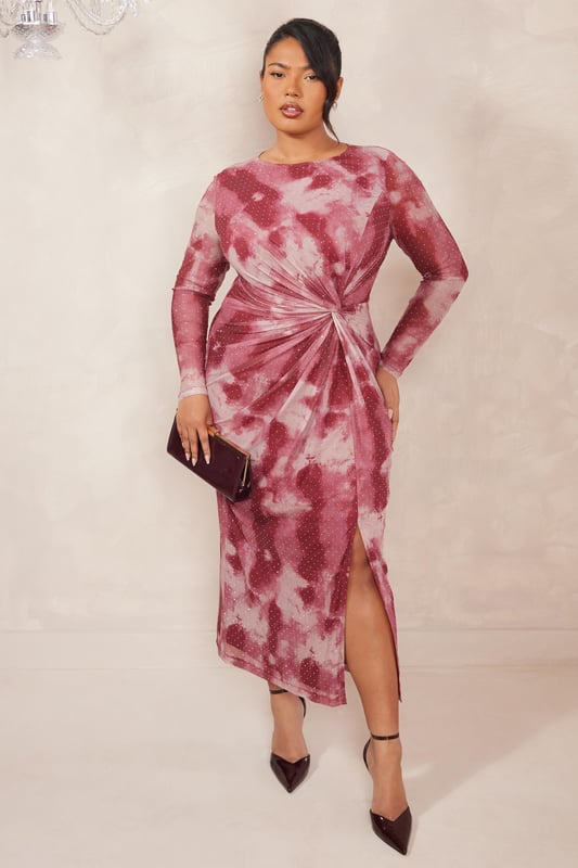 - Mesh finish - Marble print - Rhinestone embellished - Twist knot detail - Model height: 5'7" - Model wears uk 18 / us 14 / eur 46 - Always check the wash care label - Cool hand wash with mild detergent