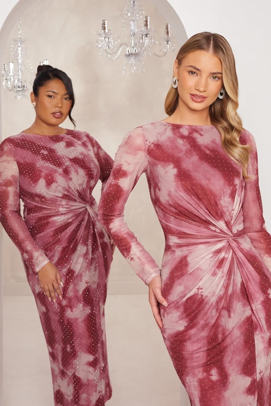 - Mesh finish - Marble print - Rhinestone embellished - Twist knot detail - Model height: 5'7" - Model wears uk 18 / us 14 / eur 46 - Always check the wash care label - Cool hand wash with mild detergent
