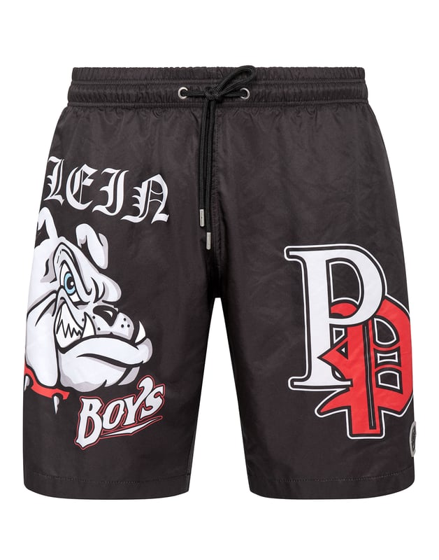 Personalice también su look de tiempo libre. Le proponemos estos boxers de natación con el estampado Bulldog y el Logo.   Nailon con estampado Bulldog en la pierna derecha. La marca aparece en ambas piernas.   Cinturilla elástica con cordón   Parche de goma con PP Hexagon cosido en la pierna izquierda   Dos bolsillos con aberturas   Forro interior de malla