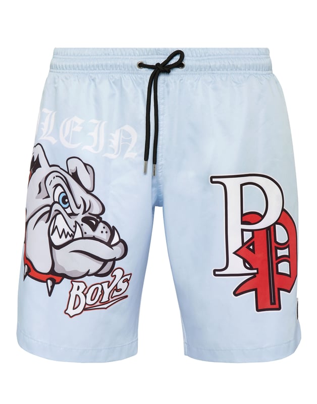 Personalice también su look de tiempo libre. Le proponemos estos boxers de natación con el estampado Bulldog y el Logo.   Nailon con estampado Bulldog en la pierna derecha. La marca aparece en ambas piernas.   Cinturilla elástica con cordón   Parche de goma con PP Hexagon cosido en la pierna izquierda   Dos bolsillos con aberturas   Forro interior de malla