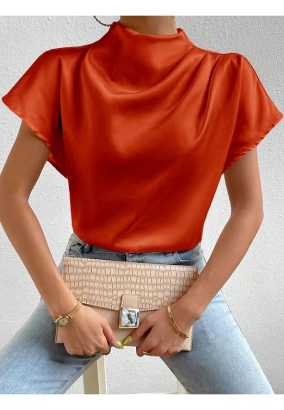 Basic style
  No stretch
  Material composition: 95% polyester 5% spandex
  Care instructions: Machine wash cold tumble dry low
  Imported
  Product Measurements (inches):
  Size S: Top Length 24 Bust 37.8 Sleeve Length 10.6
  Size M: Top Length 24.4 Bust 39.4 Sleeve Length 10.9
  Size L: Top Length 24.8 Bust 41.7 Sleeve Length 11.3
  Size XL: Top Length 25.2 Bust 44.1 Sleeve Length 11.7