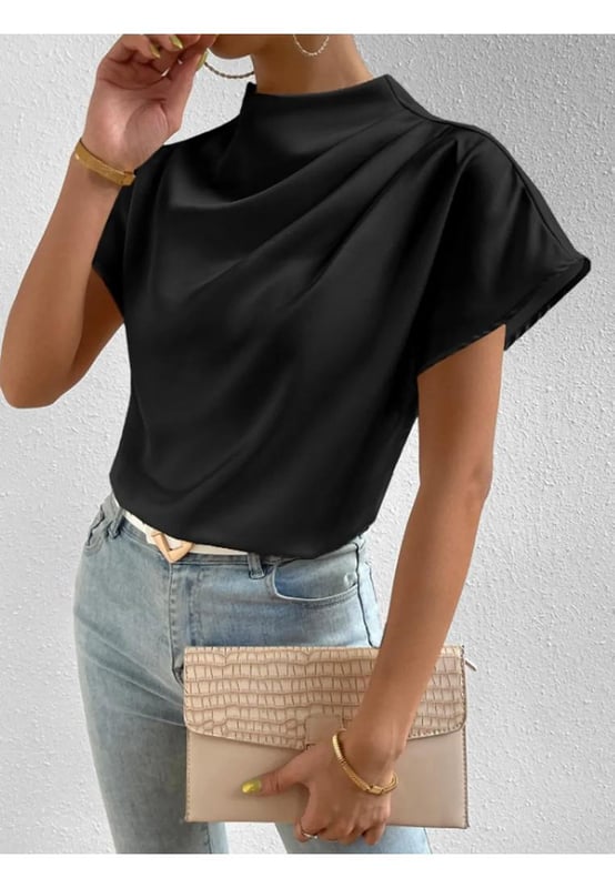 Basic style
  No stretch
  Material composition: 95% polyester 5% spandex
  Care instructions: Machine wash cold tumble dry low
  Imported
  Product Measurements (inches):
  Size S: Top Length 24 Bust 37.8 Sleeve Length 10.6
  Size M: Top Length 24.4 Bust 39.4 Sleeve Length 10.9
  Size L: Top Length 24.8 Bust 41.7 Sleeve Length 11.3
  Size XL: Top Length 25.2 Bust 44.1 Sleeve Length 11.7