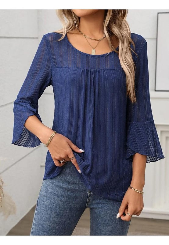 Basic style
  Opaque finish
  No stretch
  Material composition: 95% polyester 5% elastane
  Care instructions: Machine wash cold. Tumble dry low.
  Imported
  Product Measurements (Measurements by inches) & Size Conversion:
  Size S: US 4 Top Length 26 Bust 36.6 Sleeve Length 16.5
  Size M: US 6/8 Top Length 26.4 Bust 38.6 Sleeve Length 16.7
  Size L: US 10/12 Top Length 26.8 Bust 40.6 Sleeve Length 16.9
  Size XL: US 14 Top Length 27.2 Bust 43.3 Sleeve Length 17.1
  Size 2XL: US 16 Top Length 27.6 Bust 46.1 Sleeve Length 17.3