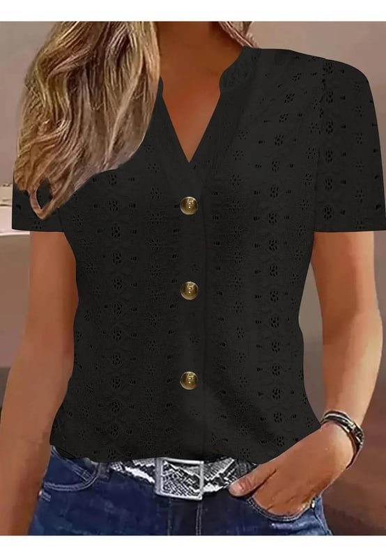 Decorative Button
  No stretch
  Material composition: 95% polyester 5% spandex
  Care instructions: Machine wash cold. Tumble dry low.
  Imported