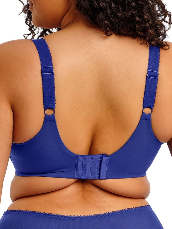 Elomi Zarla Full Cup Bra. Underwired full coverage bra with a three section cup with non-stretch embroidered top cups, front keyhole detail, a smoothing tall chimney back and sheer tulle cups. Fit based on the beloved Elomi Morgan Full Cup Bra EL4110. Product is recommended as hand wash only.