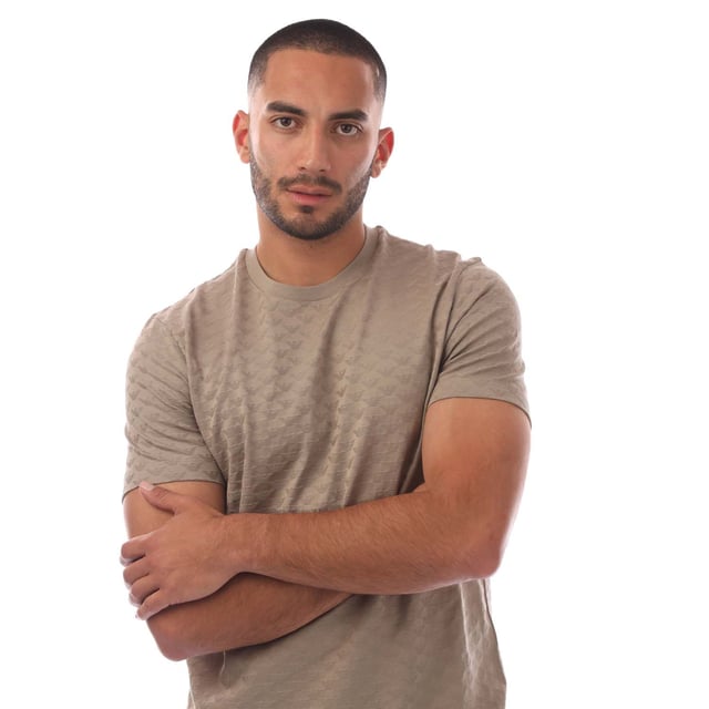 Mens Emporio Armani Allover Jacquard Eagle T- Shirt in brown.- Crewneck.- Short sleeves.- All-over jacquard motif.- Regular fit.- 100% Cotton.- Ref: 8N1TL71JHU6167