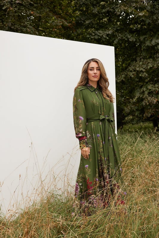Lydia Millen Viscose Floral Border Shirt Woven Midi Dress
