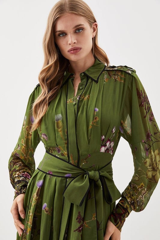 Lydia Millen Viscose Floral Border Shirt Woven Midi Dress