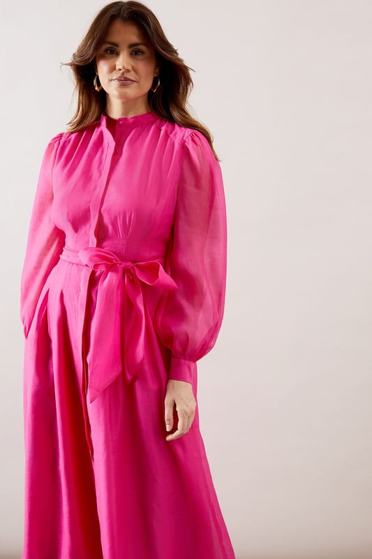 Textured Organza Midi Shirt Dress