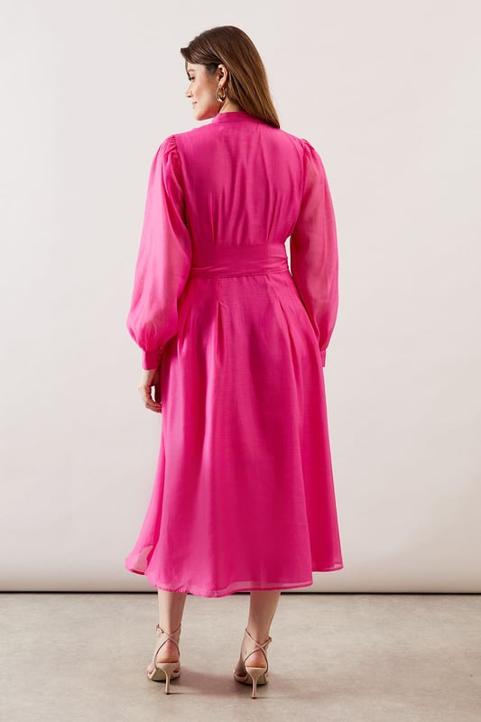 Textured Organza Midi Shirt Dress