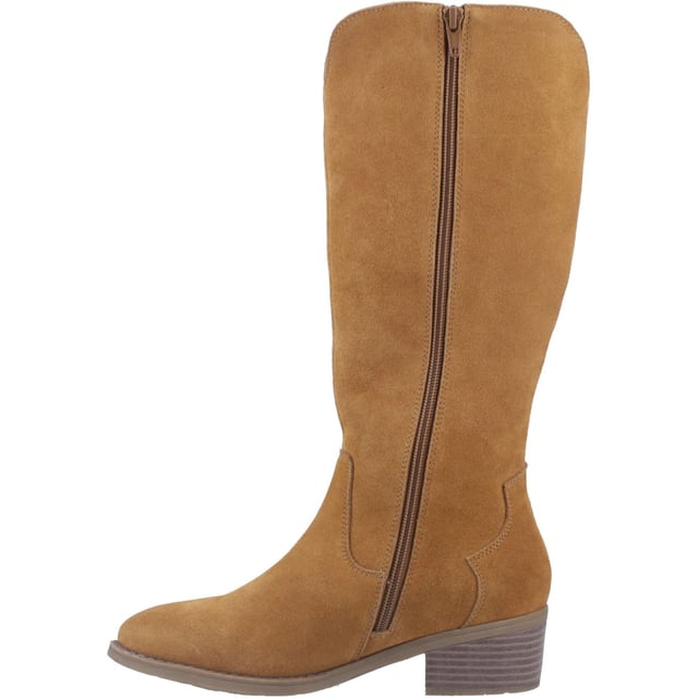 Hush Puppies Isabella Suede Women's Tan Heeled Knee High Boots Embrace the cowboy trends with the Isabella long boot, crafted in real suede with Western-inspired buckle detail and a comfy block heel. Seriously cosy, they're the perfect partner for Winter adventures with our WorryFree water repellent tech.
