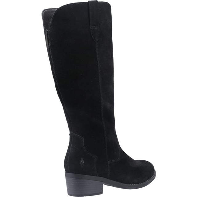 Hush Puppies Isabella Suede Women's Black Heeled Knee High Boots Embrace the cowboy trends with the Isabella long boot, crafted in real suede with Western-inspired buckle detail and a comfy block heel. Seriously cosy, they're the perfect partner for Winter adventures with our WorryFree water repellent tech.