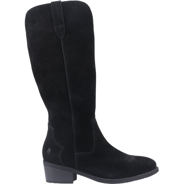 Hush Puppies Isabella Suede Women's Black Heeled Knee High Boots Embrace the cowboy trends with the Isabella long boot, crafted in real suede with Western-inspired buckle detail and a comfy block heel. Seriously cosy, they're the perfect partner for Winter adventures with our WorryFree water repellent tech.