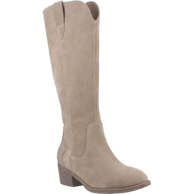Hush Puppies Isabella Suede Women's Taupe Heeled Knee High Boots Embrace the cowboy trends with the Isabella long boot, crafted in real suede with Western-inspired buckle detail and a comfy block heel. Seriously cosy, they're the perfect partner for Winter adventures with our WorryFree water repellent tech.